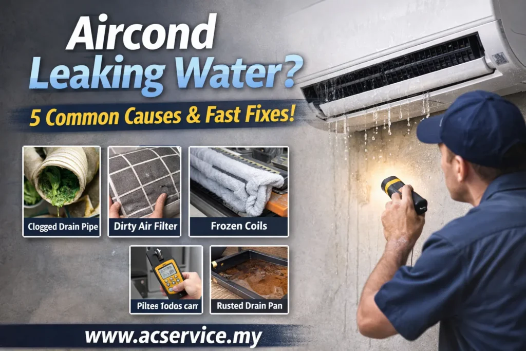 Aircon leaking water from indoor unit with technician repair