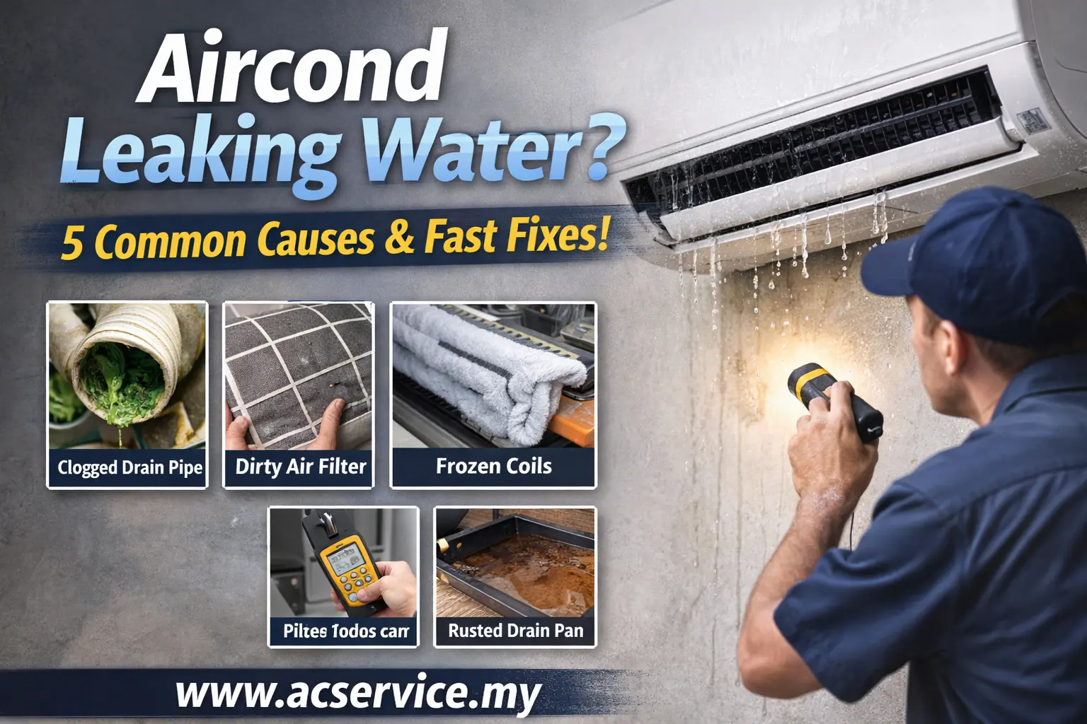 Aircon leaking water from indoor unit with technician repair