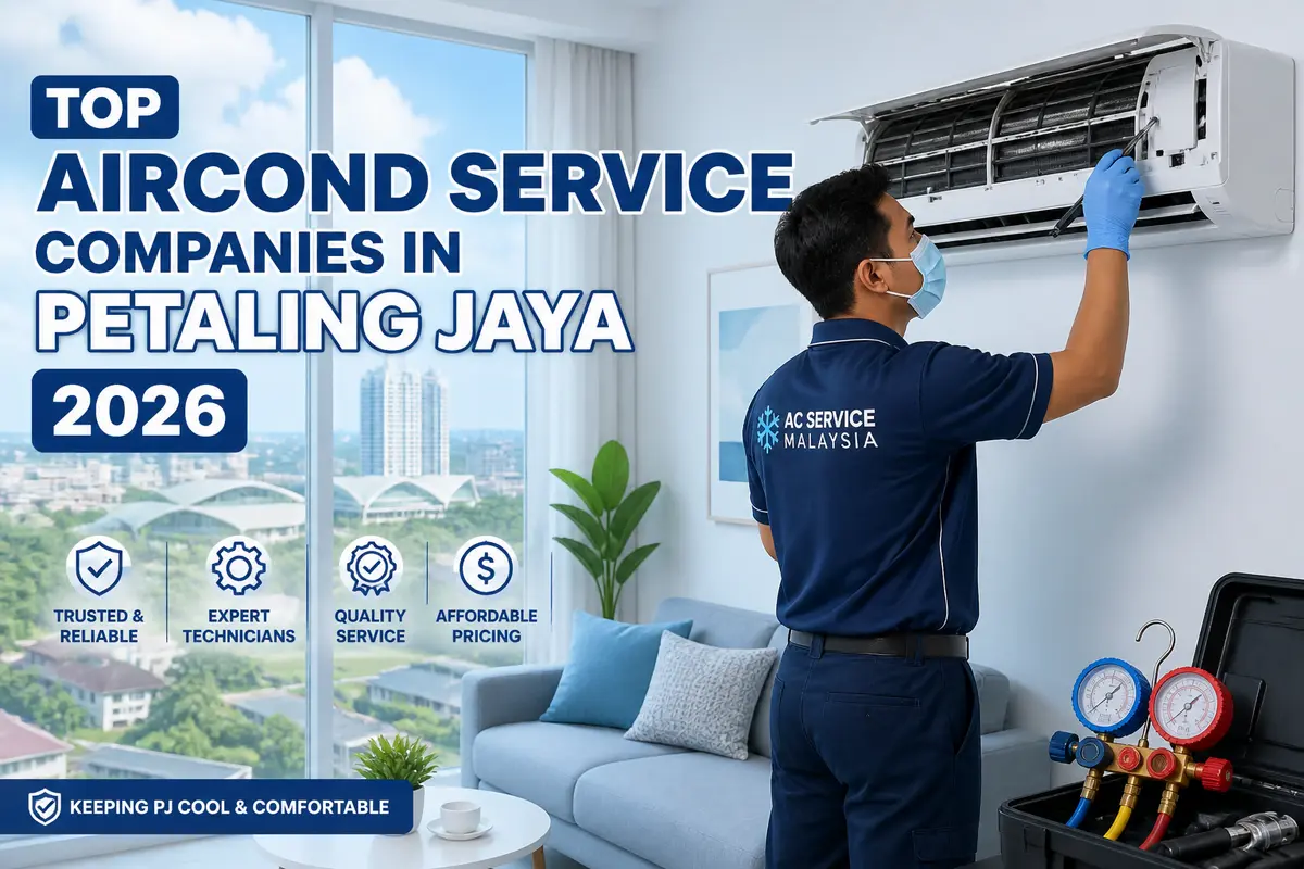 Aircond technician performing service on a wall-mounted unit in Petaling Jaya – comparison guide for the top aircond service companies in PJ